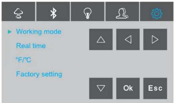 ▶ Working mode Real time °F/°C Factory setting