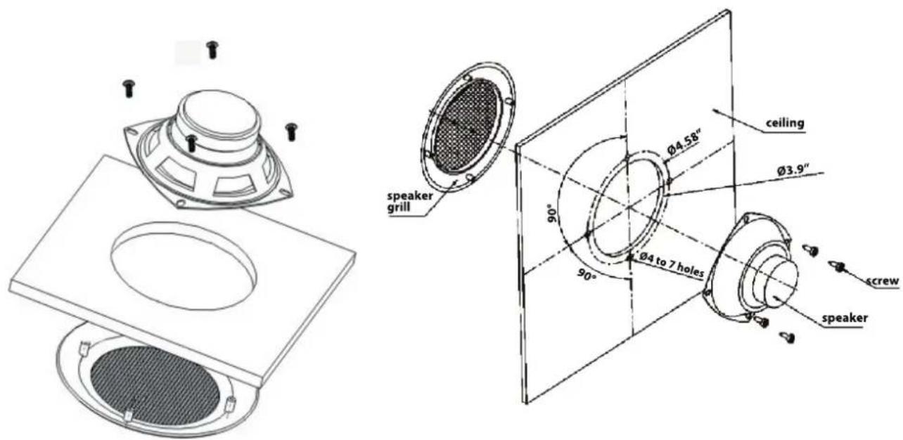 speaker grill 90° φ4.58" ceiling φ3.9" φ4 to 7 holes 90° screw speaker