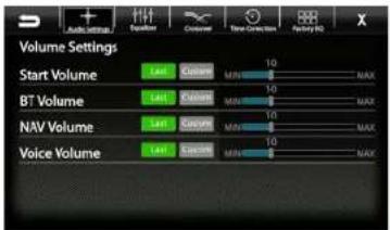 Volume Settings Start Volume BT Volume NAV Volume Voice Volume