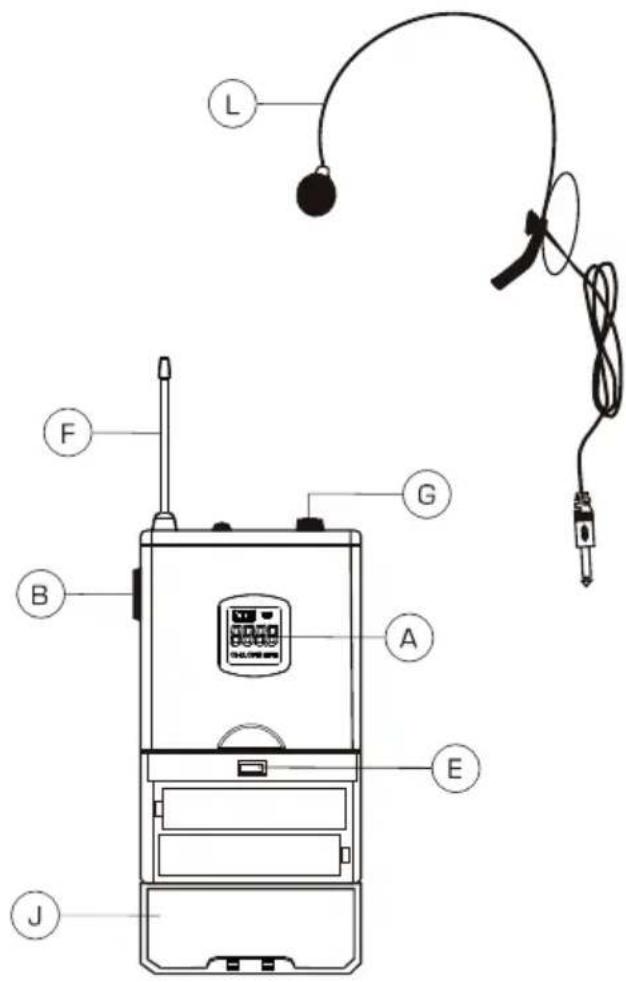 Diagram of a portable electronic device with labeled components including a speaker, cable, and terminal blocks