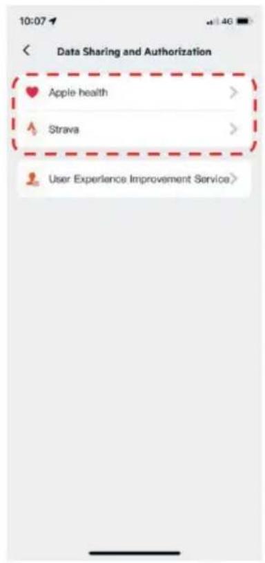 Data Sharing and Authorization Apple health > Strava >