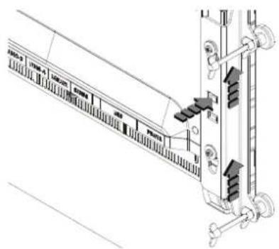 Technical diagram of a mechanical device with labeled parts and directional arrows indicating movement or assembly.