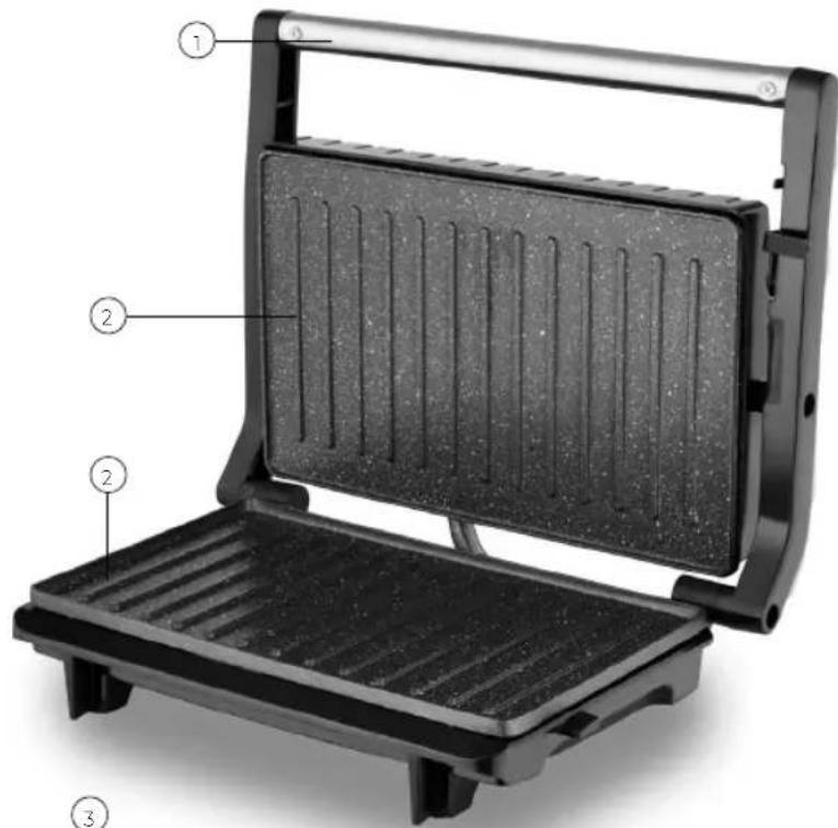 Labeled diagram of a standard 3D grill with numbered parts for identification