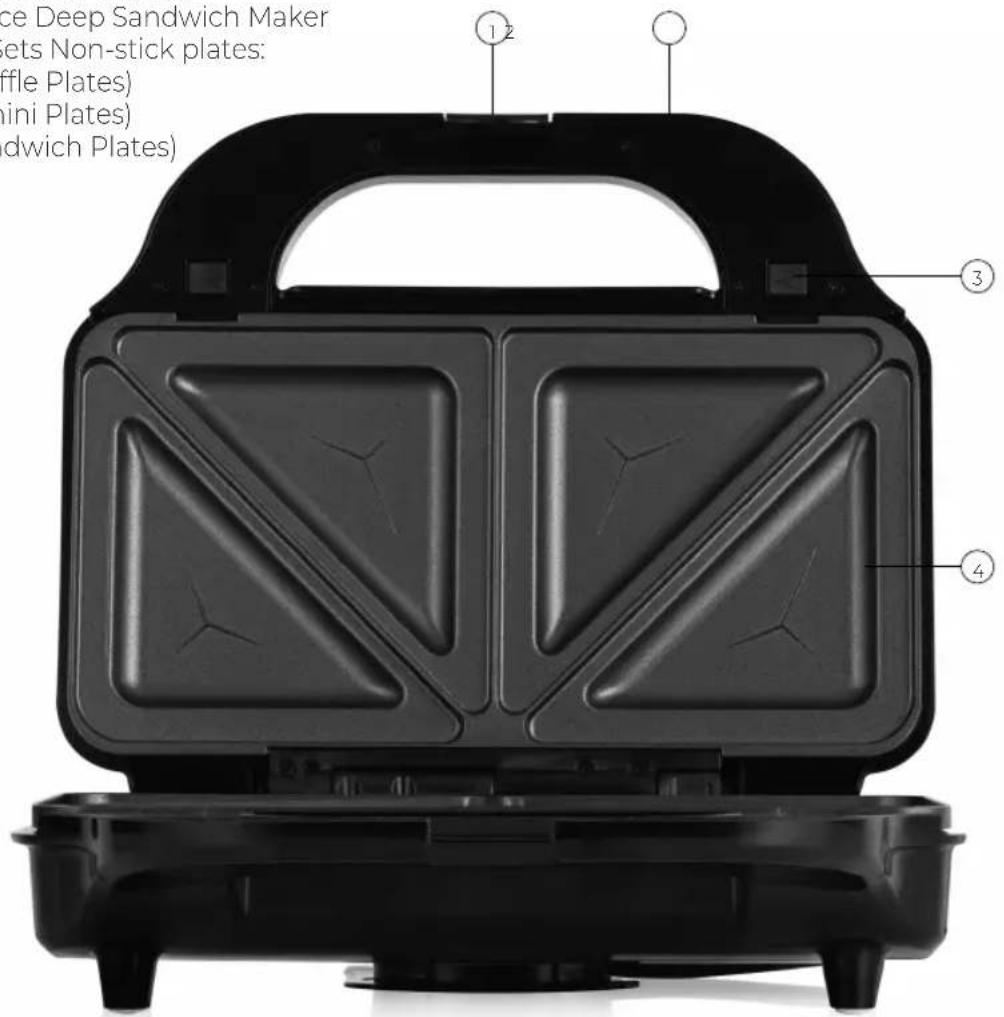 Ice Deep Sandwich Maker lets Non-stick plates: (affle Plates) (mini Plates) (dwich Plates)