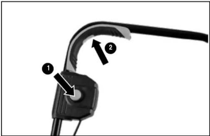 Diagram of a cable clamp with labeled parts 1 and 2, showing a connector and cable connection.
