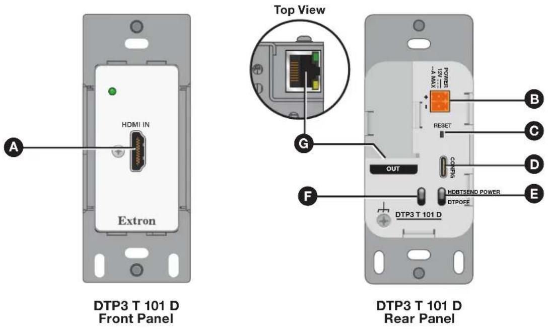 Extron DTP3 T 101 D - Front and Rear Panel Connections - 1