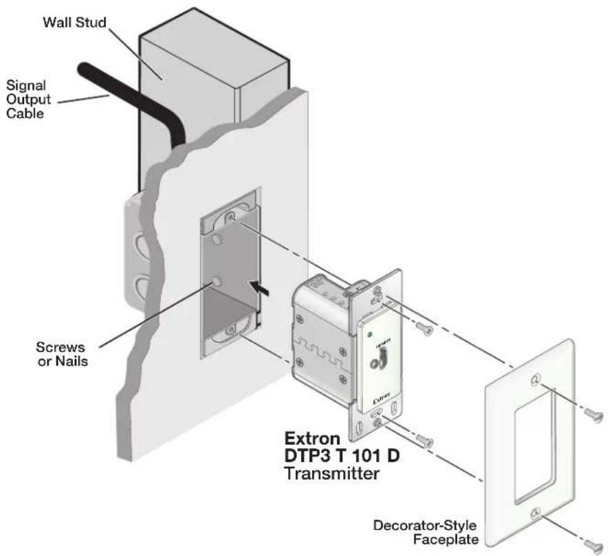 Wall Stud Signal Output Cable Screws or Nails Extron DTP3 T 101 D Transmitter Decorator-Style Faceplate