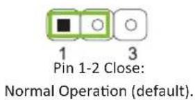 1 Pin 1-2 Close: Normal Operation (default).
