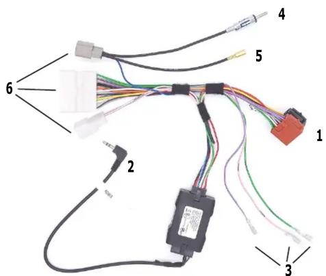 Labeled diagram of an automotive electrical connector with numbered parts and wiring connections