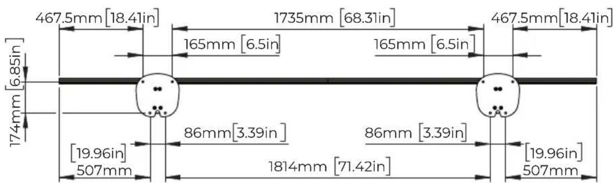 467.5mm [18.41in] 1735mm [68.31in] 467.5mm [18.41in] 165mm [6.5in] 165mm [6.5in] 174mm [6.85in] [19.96in] 86mm [3.39in] 86mm [3.39in] 1814mm [71.42in] [19.96in] 507mm 507mm