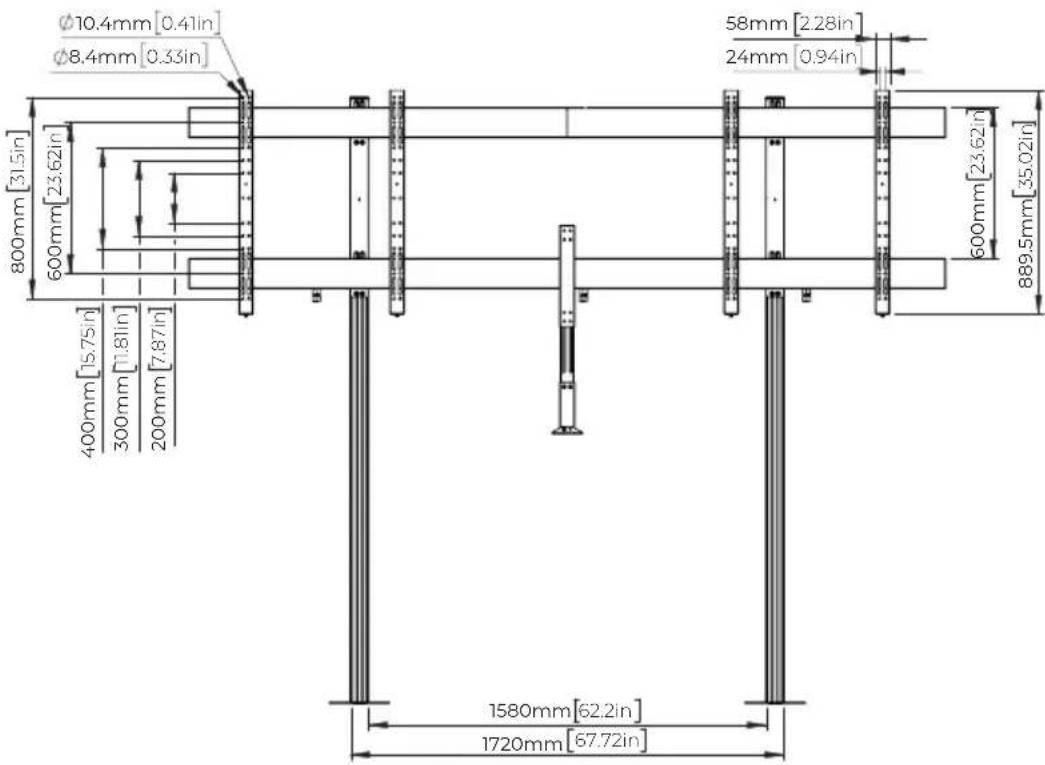 Ø10.4mm [0.41in] Ø8.4mm [0.33in] 800mm [31.5in] 600mm [23.62in] 400mm [15.75in] 300mm [1.81in] 200mm [7.87in] 58mm [2.28in] 24mm [0.94in] 600mm [23.62in] 889.5mm [35.02in] 1580mm [62.2in] 1720mm [67.72in]
