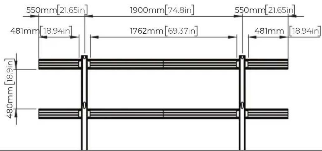550mm[21.65in] 1900mm[74.8in] 550mm[21.65in] 481mm[18.94in] 1762mm[69.37in] 481mm[18.94in] 480mm[18.9in]