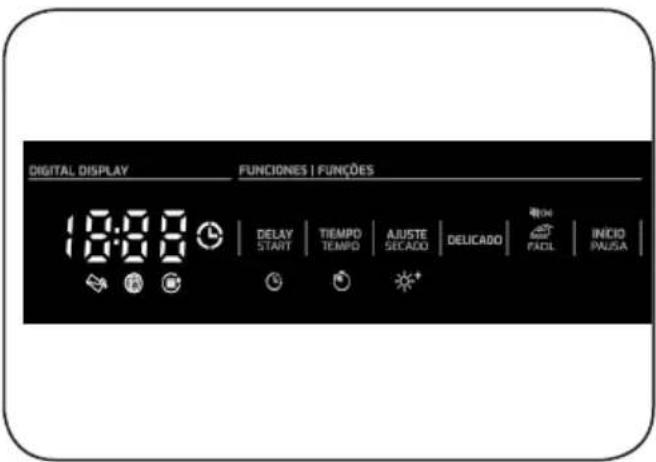 DIGITAL DISPLAY FUNCTIONES | FUNÇÕES 18:00 DELAY START TIEMPO TEMPO AJUSTE SELADO DELICADO INÍCIO PAUSA FACIL