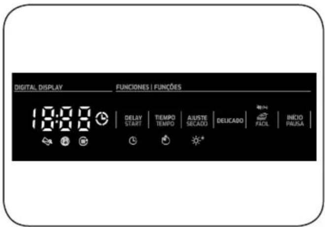 DIGITAL DISPLAY FUNCTIONES | FUNÇÕES 18:00 DELAY START TIEMPO TEMPO AUSTE SECADO DELICADO FACIL INÍCIO PAJISA