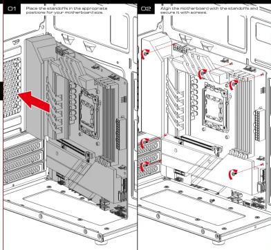 C1 Place the standards in the appropriate positions for your motherboard deck. C2 Align the motherboard with the standards and install it with screws.
