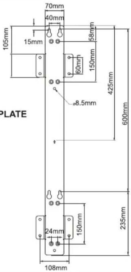 70mm 40mm 15mm 105mm 58mm 60mm 150mm 425mm 600mm 8.5mm 24mm 150mm 235mm 108mm PLATE