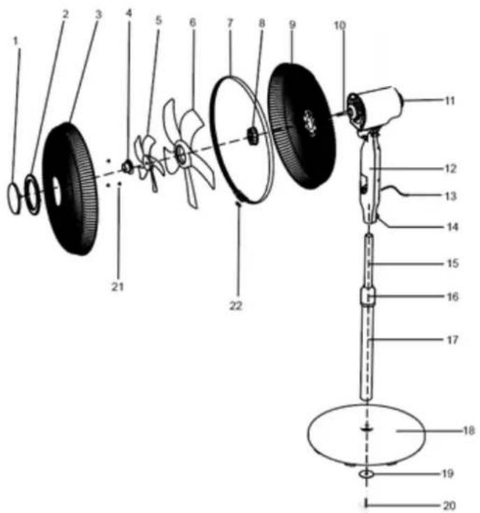 Exploded view diagram of a mechanical device with numbered parts for identification