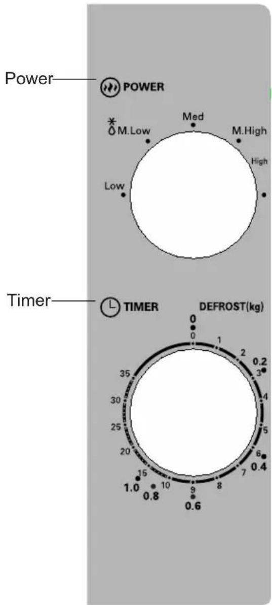 Power POWER M.Low Med M.High High Low Timer TIMER DEFROST(kg) 0 1 2 3 4 5 6 7 8 9 0.2 0.4 0.6 1.0 0.8 10 1.5 20 25 30 35 Timer