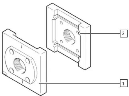 Technical diagram of a mechanical component with labeled parts 1 and 2