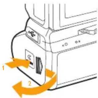 Diagram of a device's door mechanism with numbered arrows indicating rotation or movement steps