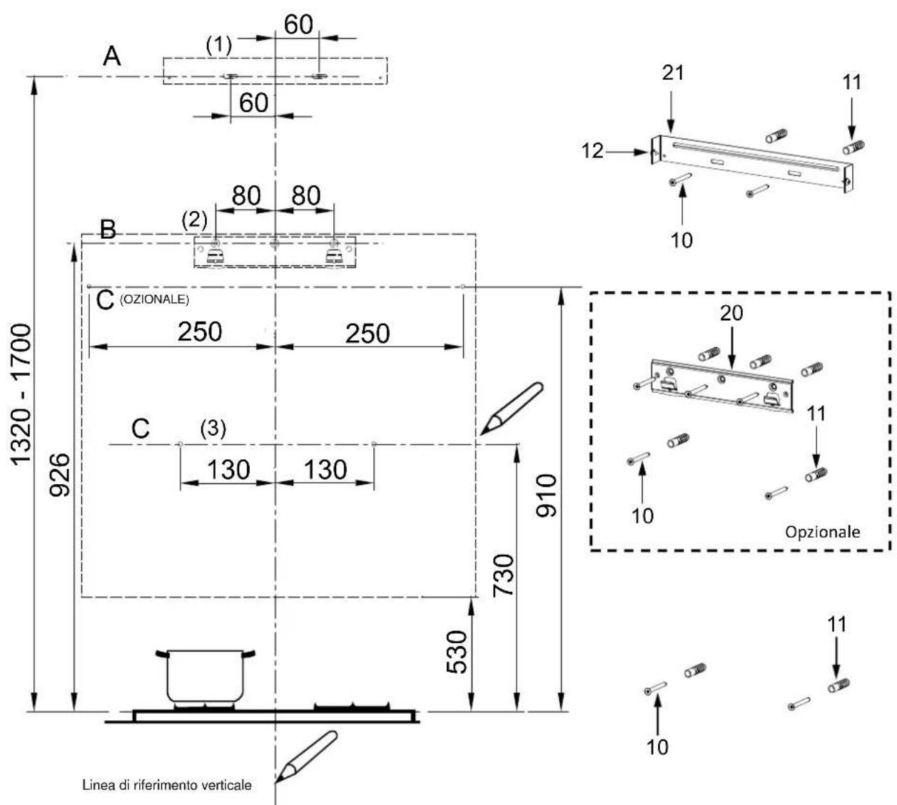 Master Kitchen MKHD V608-ED TOUCH BK - FISSAGGIO A MURO E STAFFA A MURO - 1