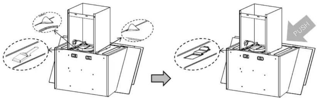 Diagram illustrating vehicle movement and push direction in a mechanical device, showing before-and-after states with labeled components.