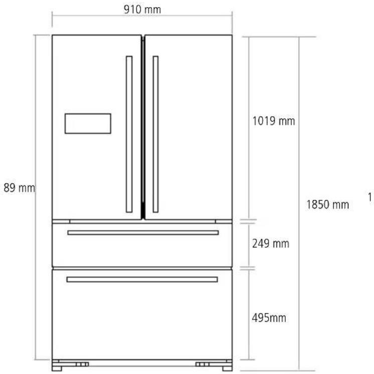 910 mm 89 mm 1019 mm 1850 mm 1 249 mm 495mm