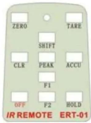 ZERO TARE SHIFT CLR PEAK ACCU F1 OFF F2 HOLD IR REMOTE ERT-01