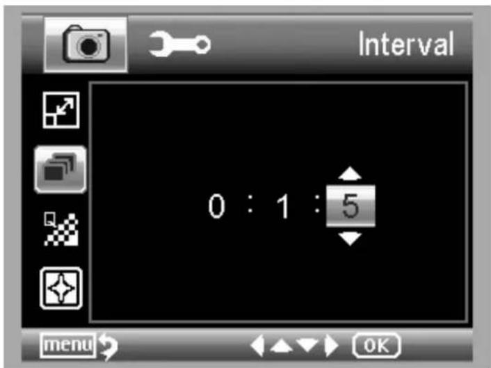 Interval 0 : 1 : 5 menu OK
