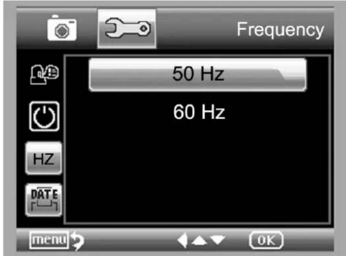 Frequency 50 Hz 60 Hz menu OK