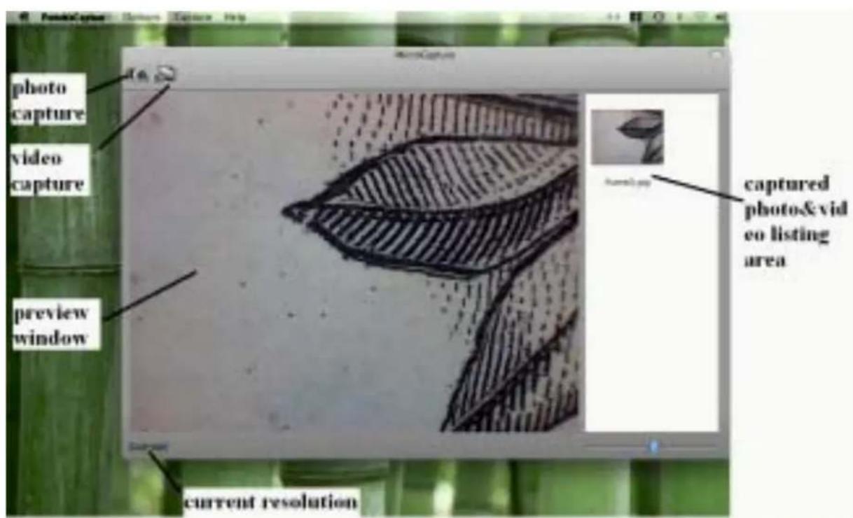 photo capture video capture preview window current resolution captured photo&vid eo listing area