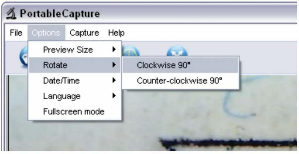 PortableCapture File Options Capture Help Preview Size Rotate Date/Time Language Fullscreen mode Clockwise 90° Counter-clockwise 90°