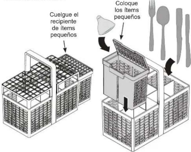 Cuelgue el recipiente de ítems pequeños Coloque los ítems pequeños