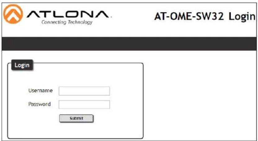 ATLONA Connecting Technology AT-OME-SW32 Login Login Username Password Submit