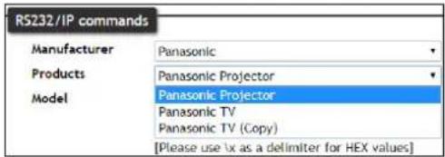 R5232/IP commands Manufacturer Panasonic Products Panasonic Projector Model Panasonic Projector Panasonic TV Panasonic TV (Copy) [Please use \x as a delimiter for HEX values]