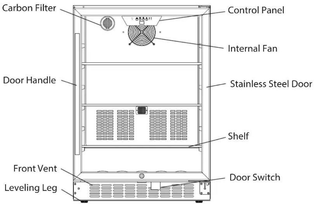 Carbon Filter Control Panel Internal Fan Stainless Steel Door Shelf Front Vent Leveling Leg Door Handle
