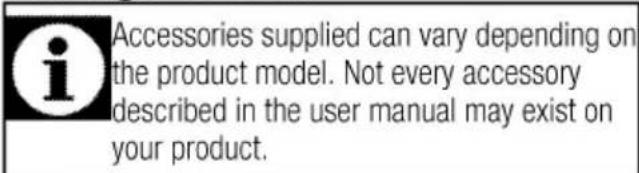 i Accessories supplied can vary depending on the product model. Not every accessory described in the user manual may exist on your product.