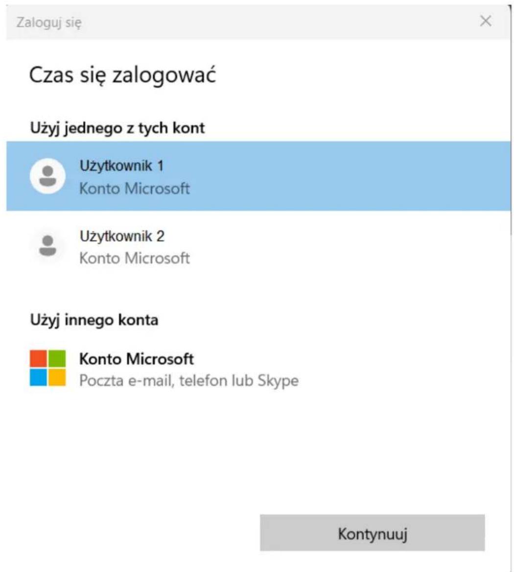 Zaloguj się Czas się zalogować Użyj jednego z tych kont Użytkownik 1 Konto Microsoft Użytkownik 2 Konto Microsoft Użyj innego konta Konto Microsoft Poczta e-mail, telefon lub Skype Kontynuuj