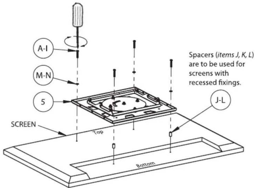 A-I M-N 5 SCREEN Top Bottom J-L Spacers (items J, K, L) are to be used for screens with recessed fixings.