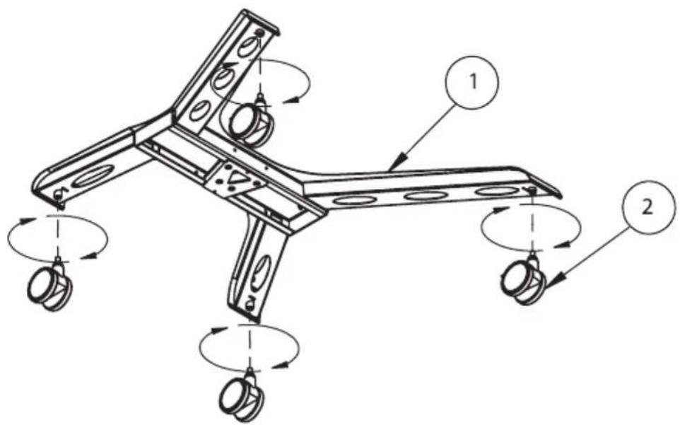 Technical diagram of a mechanical assembly with labeled components and rotational indicators