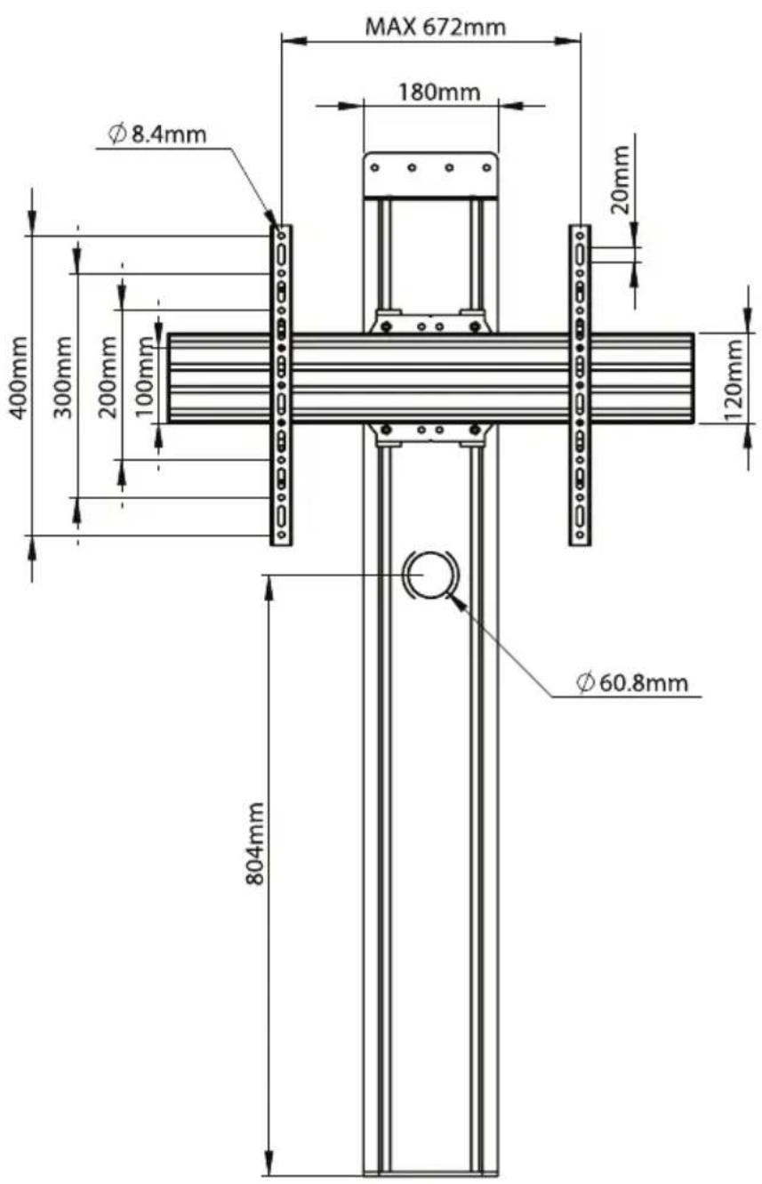 MAX 672mm 180mm Ø 8.4mm 20mm 400mm 300mm 200mm 100mm 120mm Ø 60.8mm 804mm