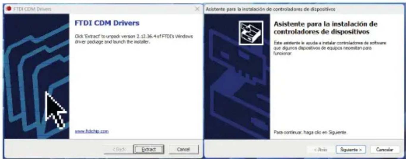 FTDI CDM Drivers FTDI CDM Drivers Click 'Extract' to unpack version 2:12.36.4 of FTDI's Windows driver package and launch the installer. www.ftdchip.com Asistente para la instalación de controladores de dispositivos Asistente para la instalación de controladores de dispositivos Este asistente le ayuda a instalar controladores de software que algunos dispositivos de equipos necesitan para funcionar. Para continuar, haga clic en Siguiente.< Back Extract Cancel < Atm Siguiente > Cancelar
