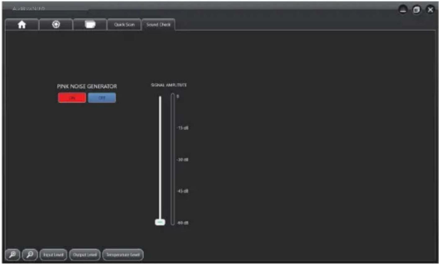 AuditaNote Quick Scan Sound Check PINK NOISE GENERATOR OFF SIGNAL AMPLITUDE -15 dB -30 dB -45 dB -60 dB