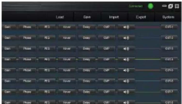 Connected Load Save Import Export System Gain Phase PEG Xserver Delay CMP 0:RT-1 Gain Phase PEG Xserver Delay CMP 0:RT-2 Gain Phase PEG Xserver Delay CMP 0:RT-3 Gain Phase PEG Xserver Delay CMP 0:RT-4 Gain Phase PEG Xserver Delay CMP 0:RT-5 Gain Phase PEG Xserver Delay CMP 0:RT-6 Gain Phase PEG Xserver Delay CMP 0:RT-7 Gain Phase PEG Xserver Delay CMP 0:RT-8