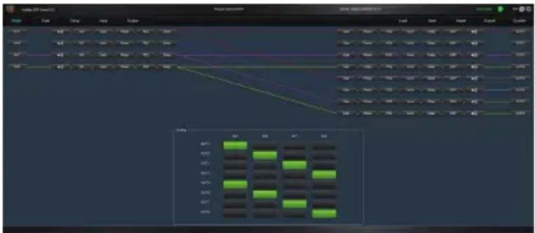 Screenshot of a video editing software interface showing timeline controls and a preview window with green bars.
