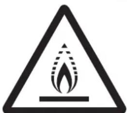 Warning sign depicting flame symbol with flame icon inside triangle