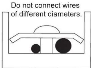 Do not connect wires of different diameters.