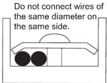 Do not connect wires of the same diameter on the same side.