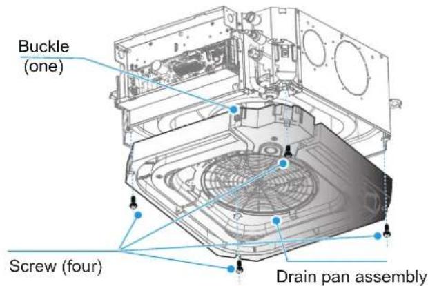 Buckle (one) Screw (four) Drain pan assembly