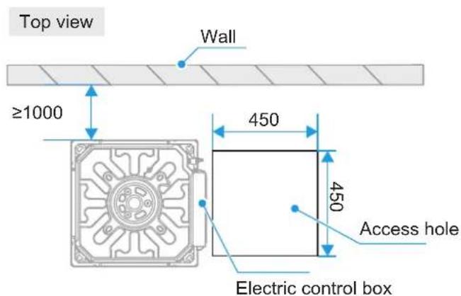 Top view Wall ≥1000 450 450 Access hole Electric control box
